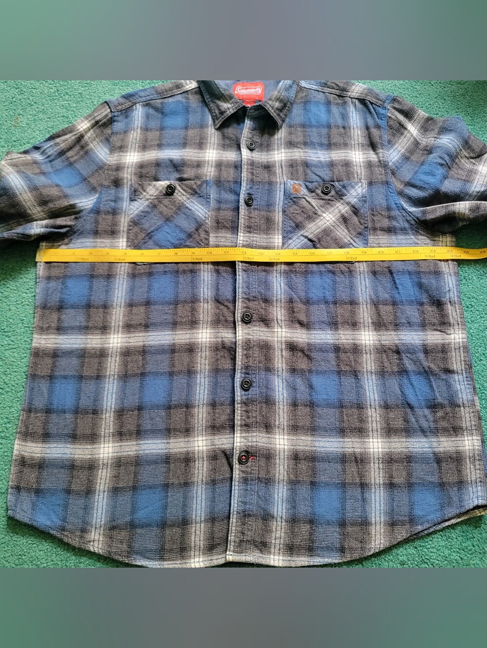 Coleman Mens XL Long Sleeve Button Down Blue Plaid Flannel Shirt - Picture 9 of 12